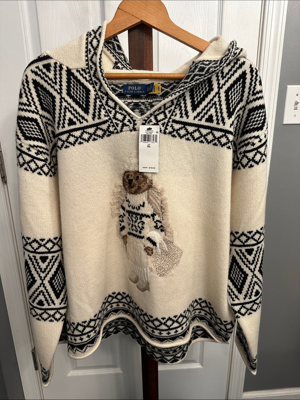 Polo by Ralph Lauren Geometric Crewneck Hooded Sweater  NWT XLG